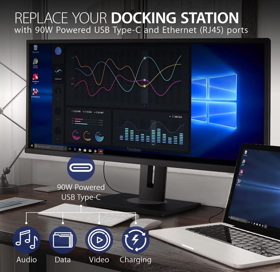 ViewSonic 34' WQHD 3440 x 1440, USB-C Docking, 90w Charger,Ethernet, FreeSync, Speaker, VDisplay, HAS, Superclear, VG3456 Business Monitor ViewSonic 34' WQHD 3440 x 1440, USB-C Docking, 90w Charger,Ethernet, FreeSync, Speaker, VDisplay, HAS, Superclear, VG3456 Business Monitor
